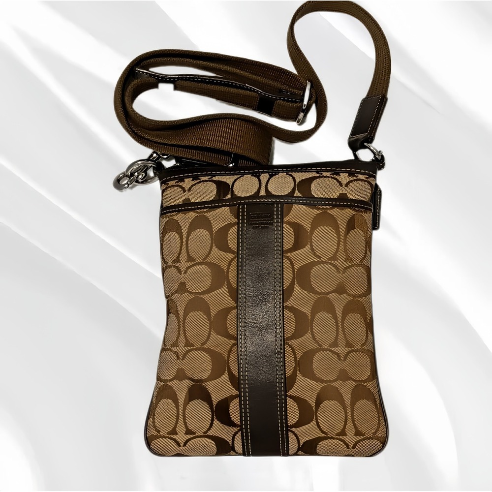 Coach Crossbody Bag Brown Signature Jacquard Leather Trim B061-6016